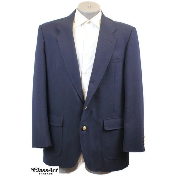 Stafford Men's Navy Blue Two Gold Button Sport Coat Blazer Jacket 42L - Picture 1 of 8